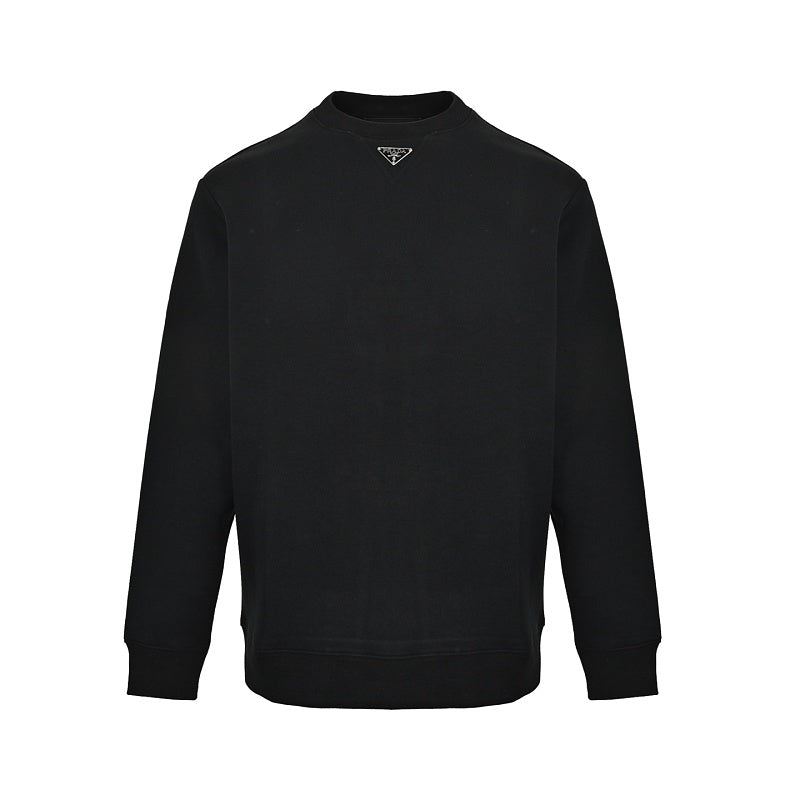 Prada Triangle Logo Crewneck Sweatshirt — Black