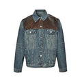 Prada Distressed Denim Trucker Jacket with Leather Yoke — Vintage Wash