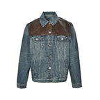 Prada Distressed Denim Trucker Jacket with Leather Yoke — Vintage Wash