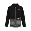 Prada Denim-Panel Zip Jacket — Black / Washed Grey