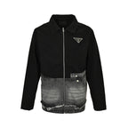 Prada Denim-Panel Zip Jacket — Black / Washed Grey