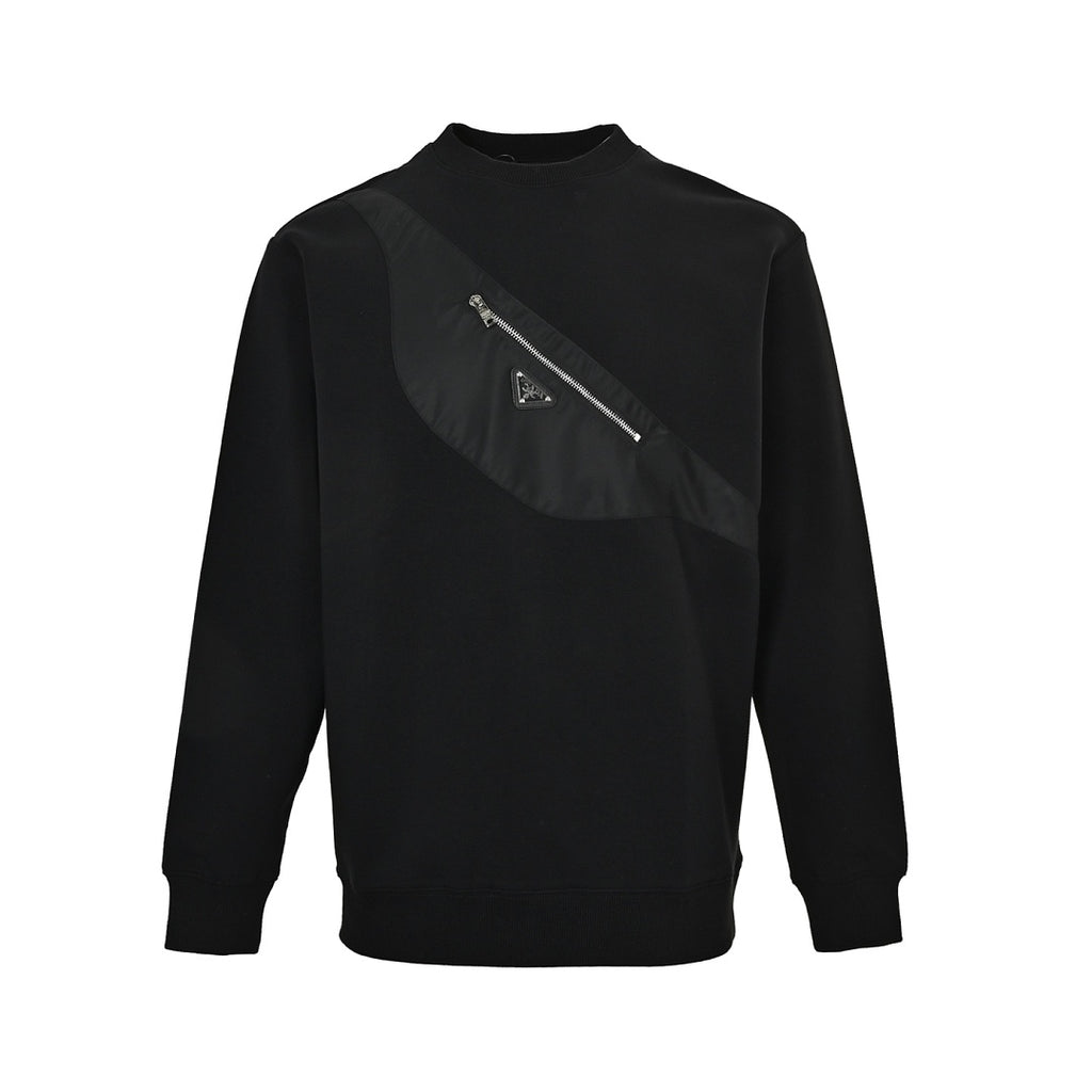 Prada Asymmetric Zip-Panel Sweatshirt — Black