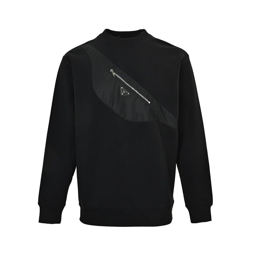 Prada Asymmetric Zip-Panel Sweatshirt — Black