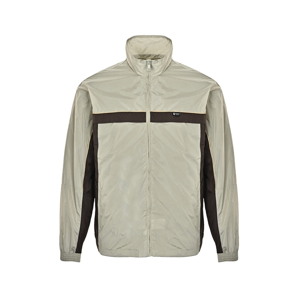 Prada Contrast-Panel Zip Jacket — Light Grey