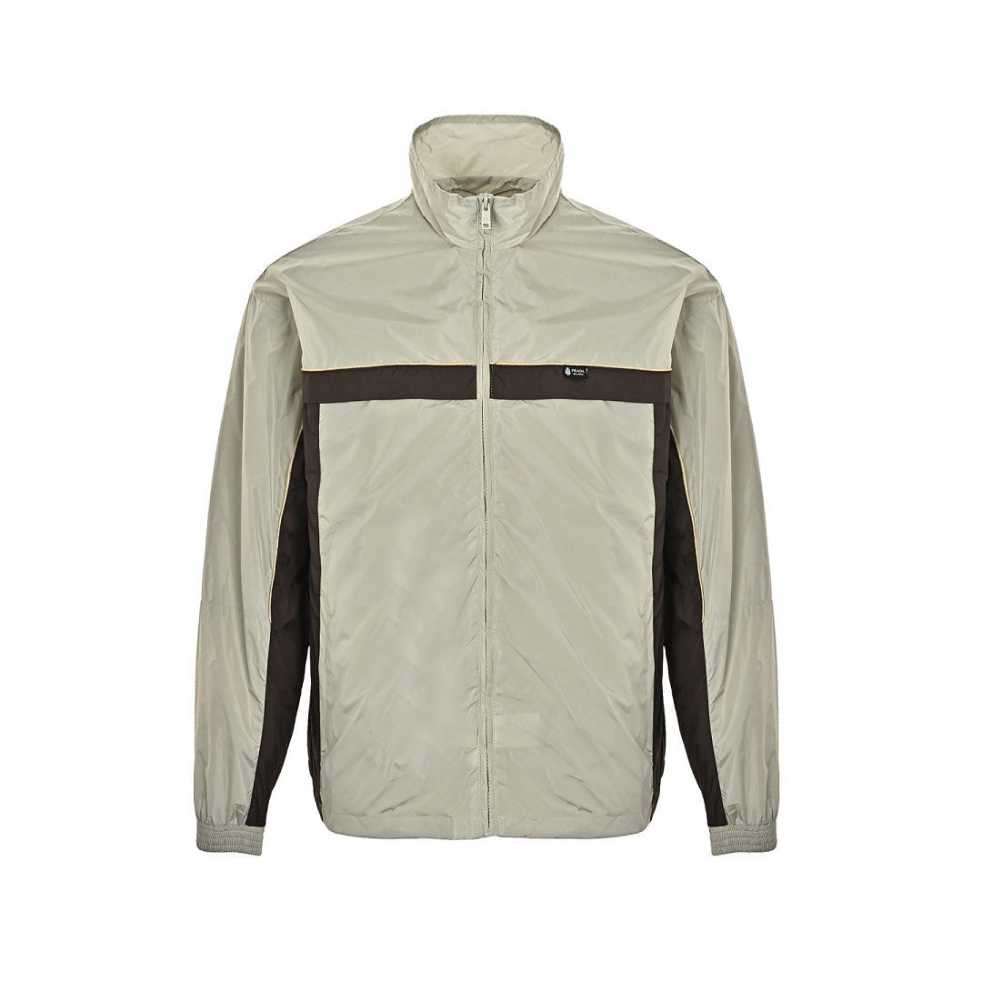 Prada Contrast-Panel Zip Jacket — Light Grey