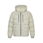 Moncler Hooded Down Jacket — Matte Cream, Zip Chest Pockets