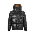 Moncler Glossy Oversized Hooded Down Jacket — Snap Front, Contrast Hood Lining