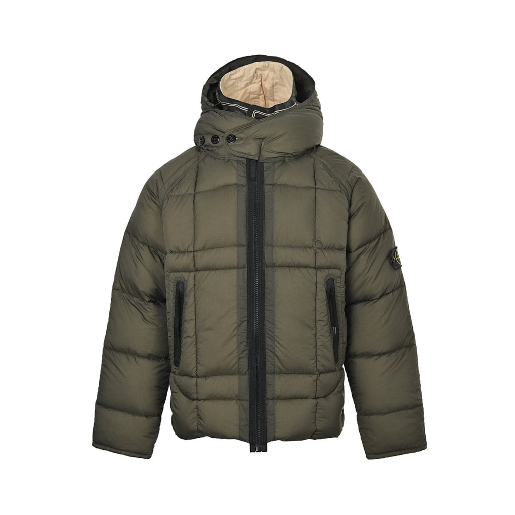Stone Island Hooded Down Jacket — Olive Green, Compass Badge