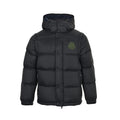 Moncler Matte Hooded Down Jacket — Oversized Logo Badge Snap Front