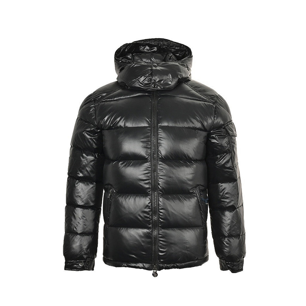 Moncler Glossy Hooded Down Jacket — Single Zip Front