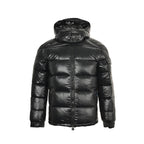 Moncler Glossy Hooded Down Jacket — Single Zip Front