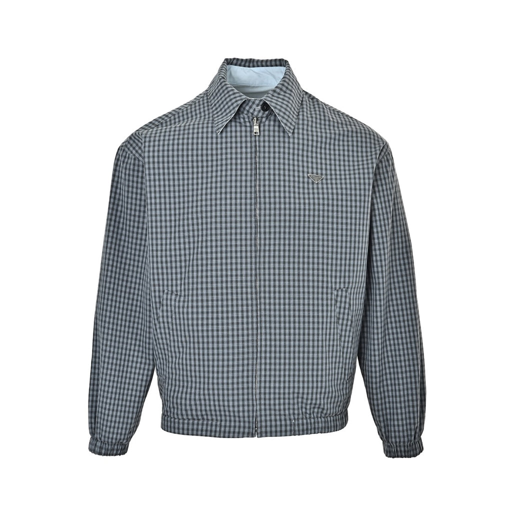 Prada Reversible Check Zip Jacket — Grey / Light Blue