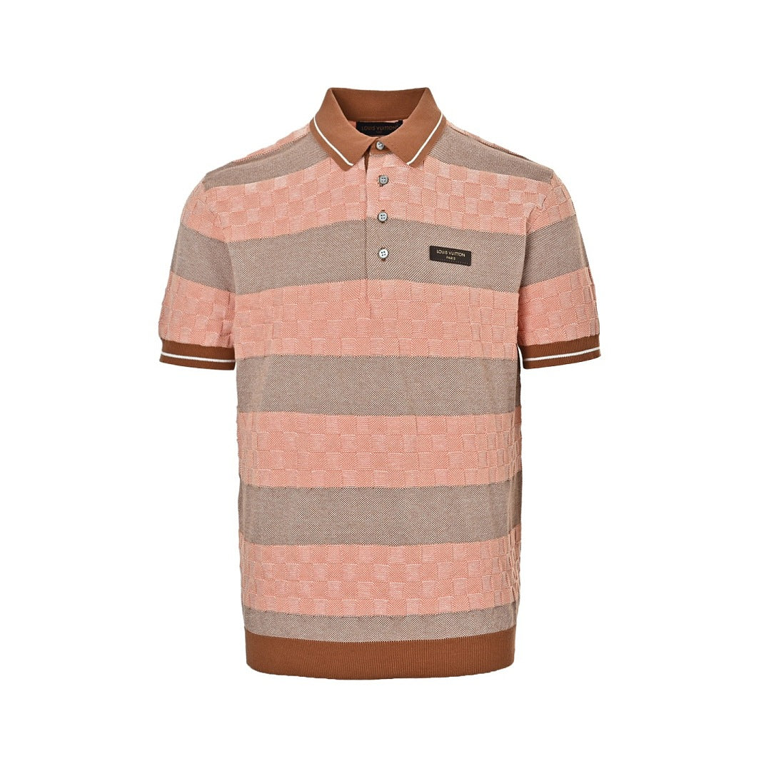 Louis Vuitton 26SS Leather Tab Stripe & Checkerboard Knit Polo Shirt