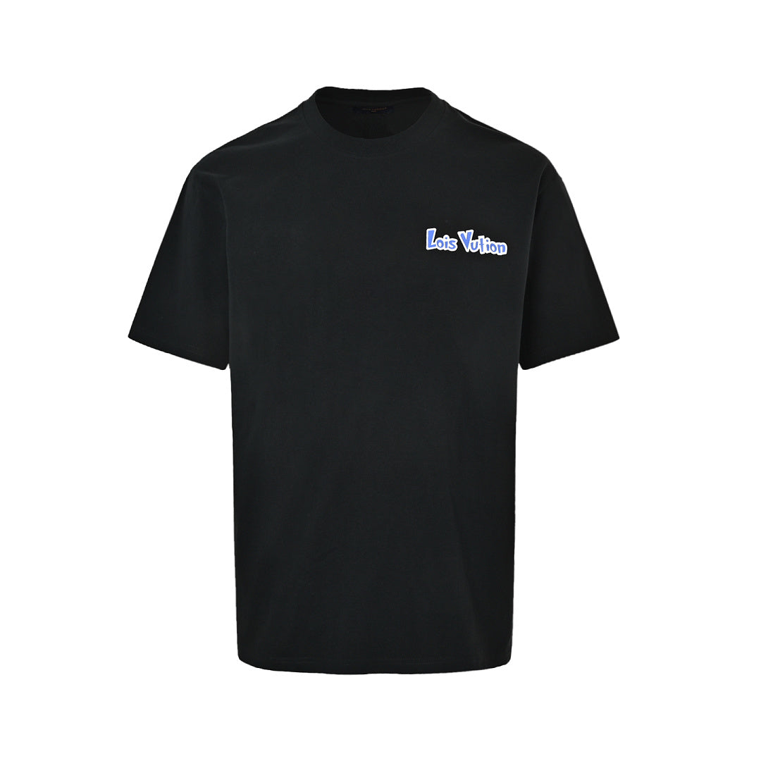 Louis Vuitton Blue & White Graffiti Logo Front & Back Print T-Shirt