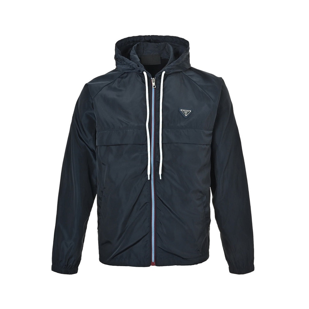 Prada Triangle Logo Hooded Zip Jacket — Black