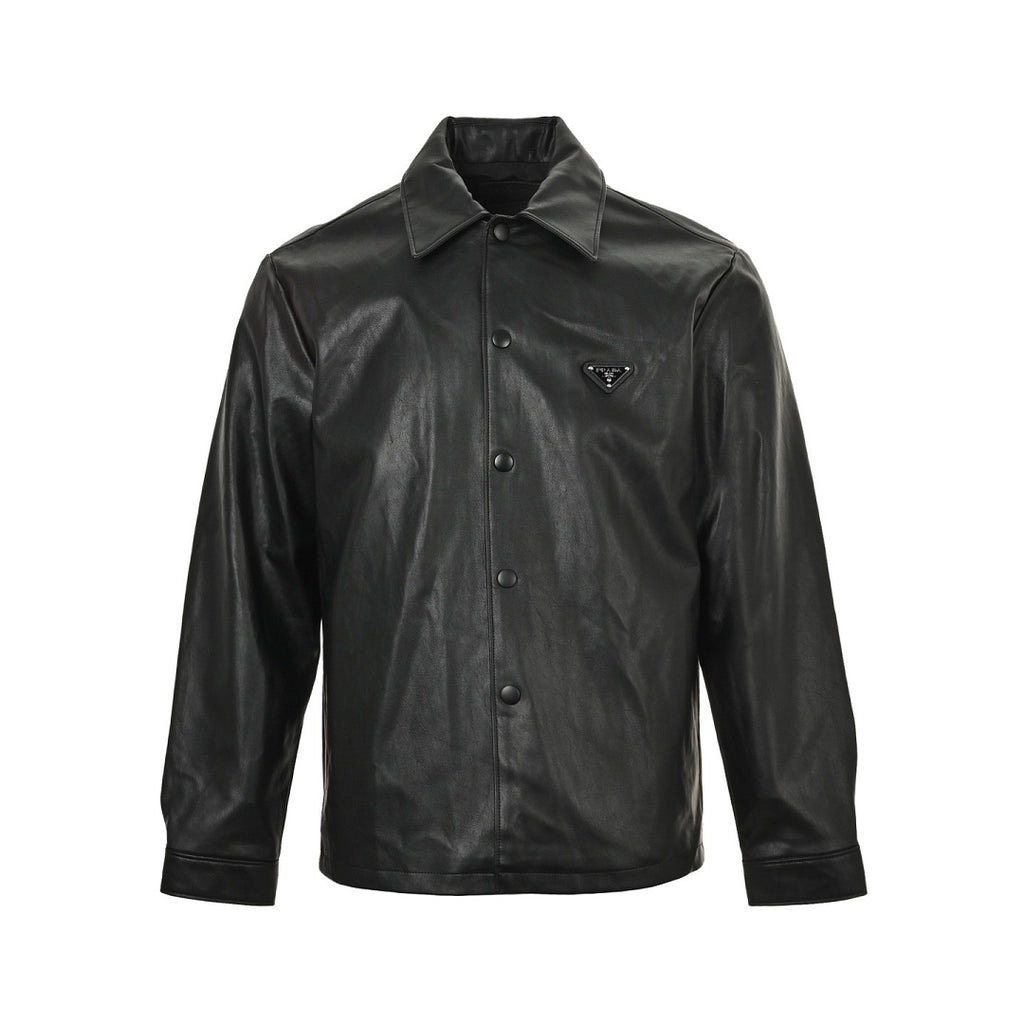 Prada Glossy Snap-Front Shirt Jacket — Black