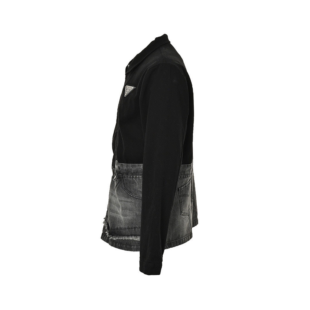 Prada Denim-Panel Zip Jacket — Black / Washed Grey