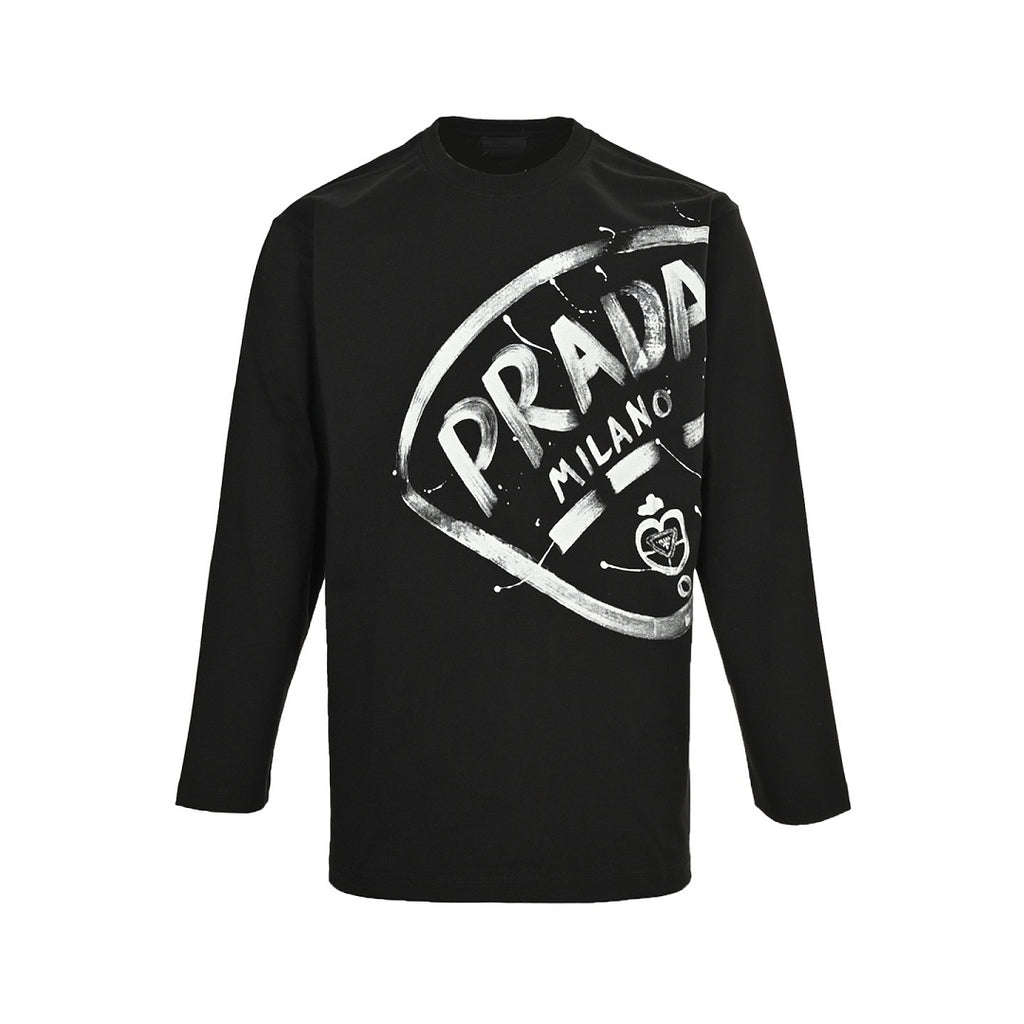 Prada Milano Graphic Long-Sleeve T-Shirt — Black