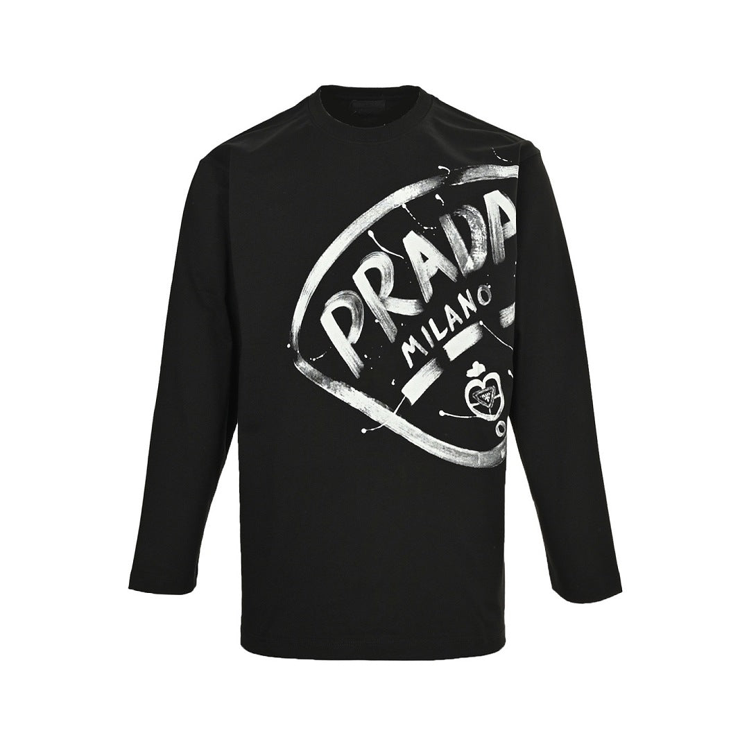 Prada Milano Graphic Long-Sleeve T-Shirt — Black
