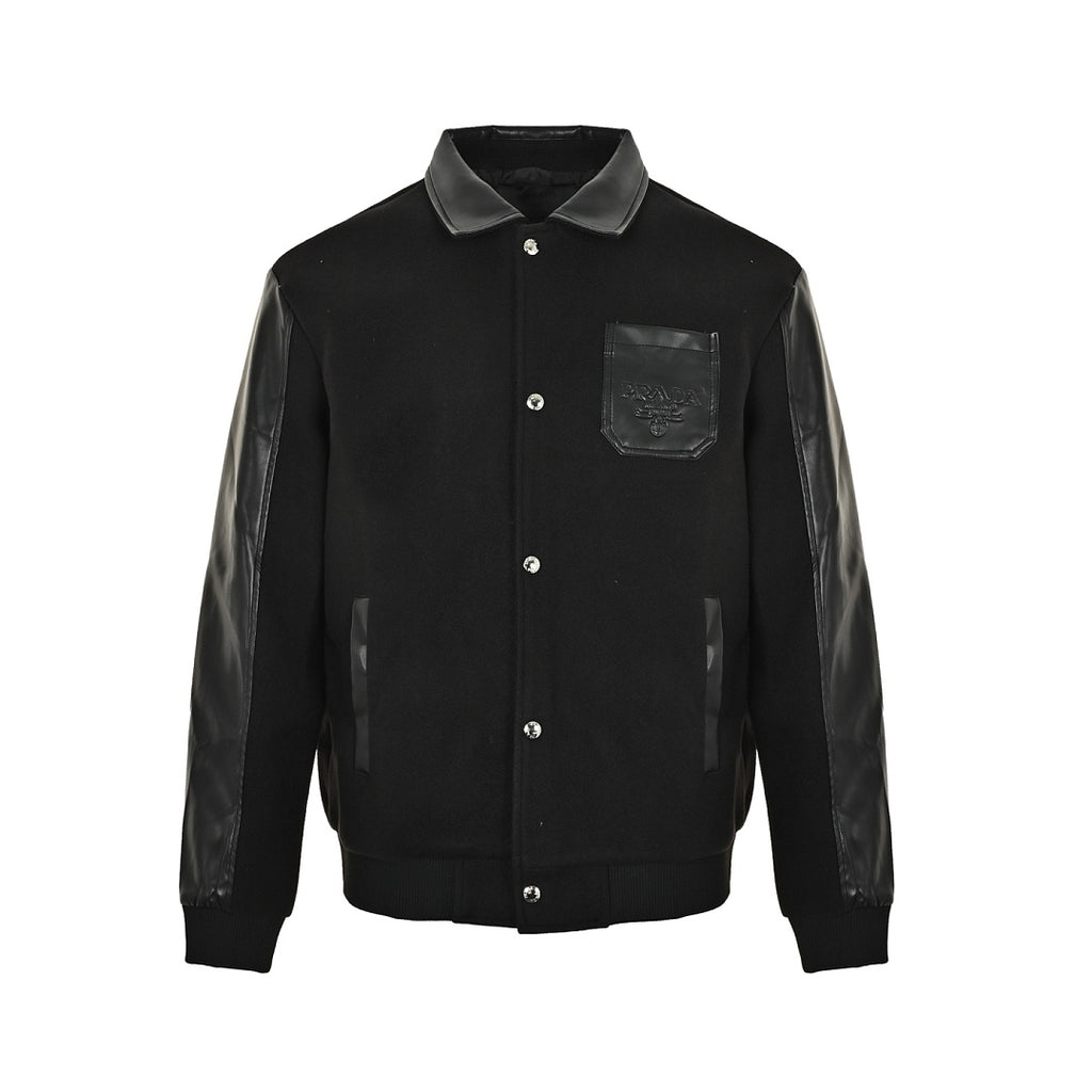 Prada Contrast-Panel Snap Jacket — Black