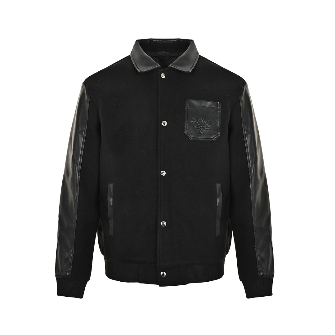 Prada Contrast-Panel Snap Jacket — Black