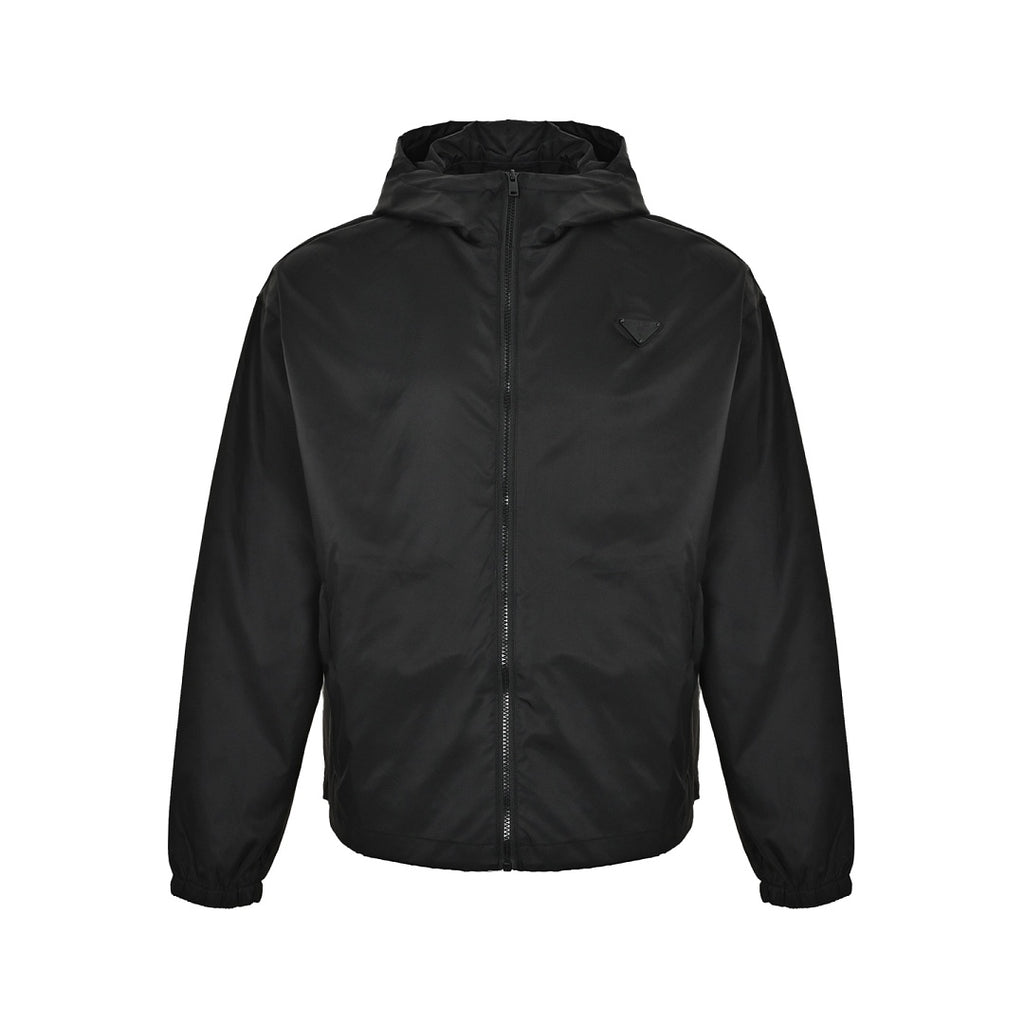Prada Tonal Logo Hooded Zip Jacket — Black