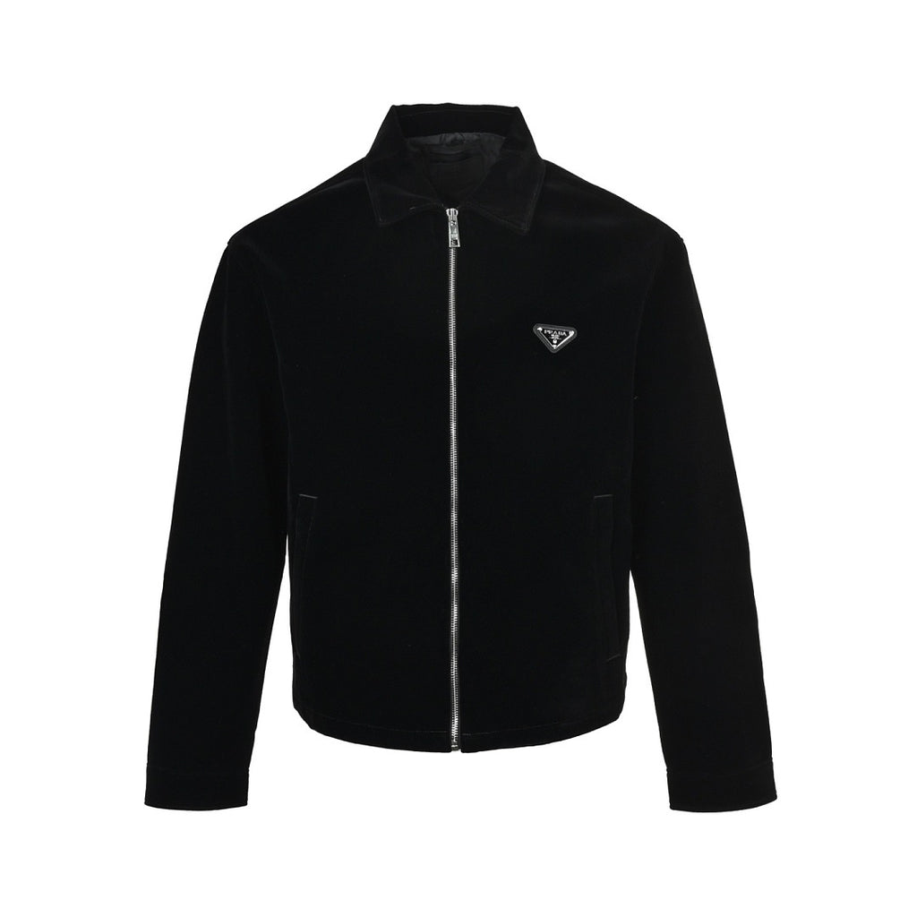 Prada Triangle Logo Stand-Collar Zip Jacket — Black
