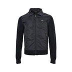 Prada Mixed-Material Triangle Logo Zip Jacket — Black