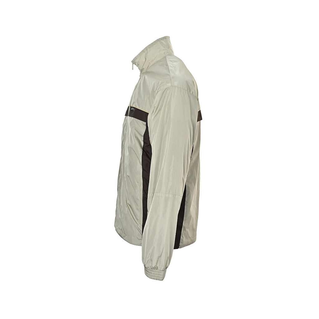 Prada Contrast-Panel Zip Jacket — Light Grey