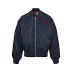 Prada Logo Bomber Jacket with Contrast Lining — Navy