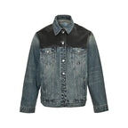 Prada Leather-Yoke Denim Trucker Jacket — Vintage Blue