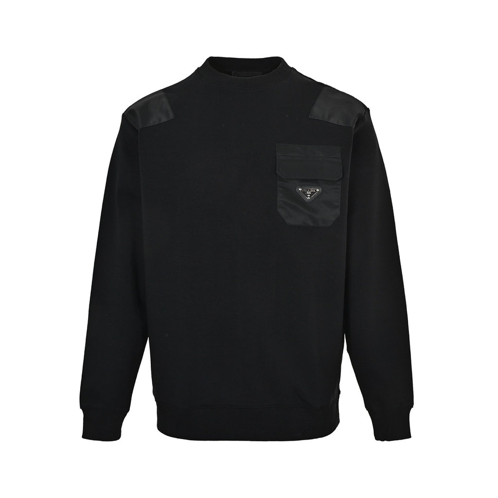 Prada Contrast-Pocket Crewneck Sweatshirt — Black