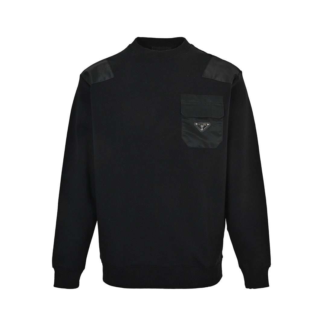 Prada Contrast-Pocket Crewneck Sweatshirt — Black