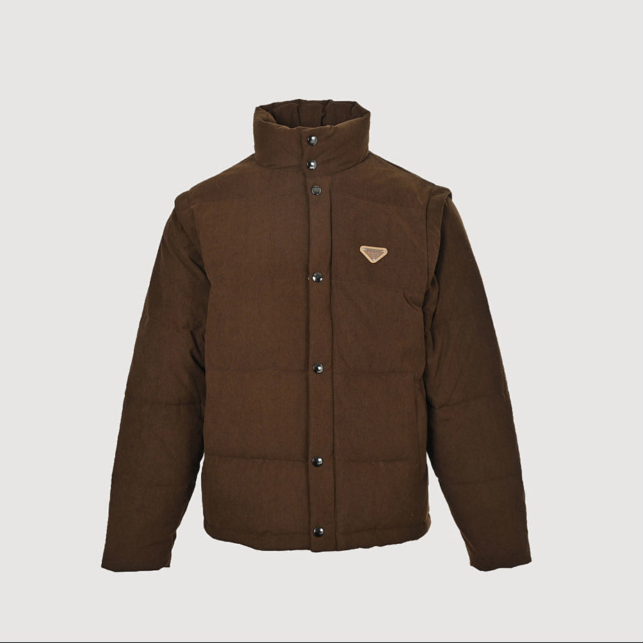 Prada Triangle Logo Down Vest — Dark Brown