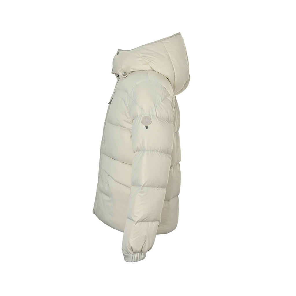 Moncler Hooded Down Jacket — Matte Cream, Zip Chest Pockets