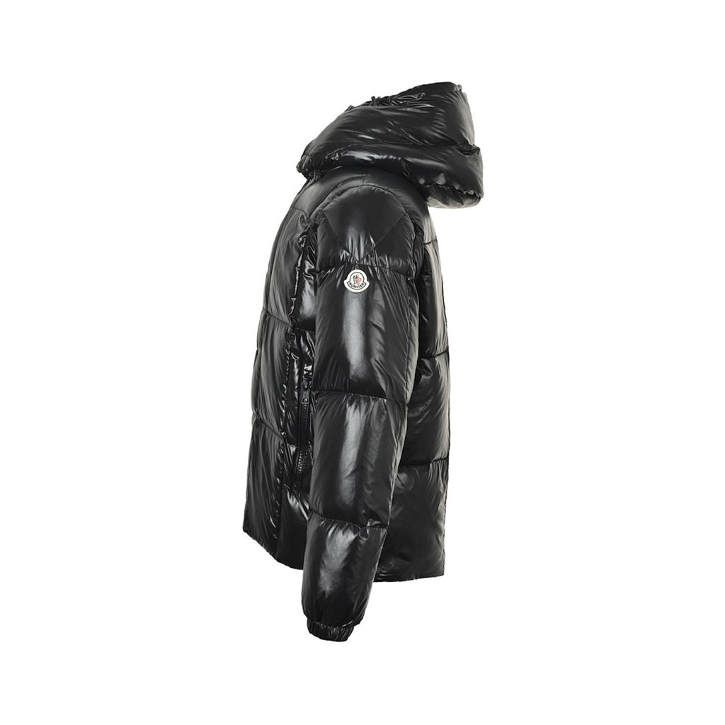 Moncler Glossy Oversized Hooded Down Jacket — Snap Front, Contrast Hood Lining