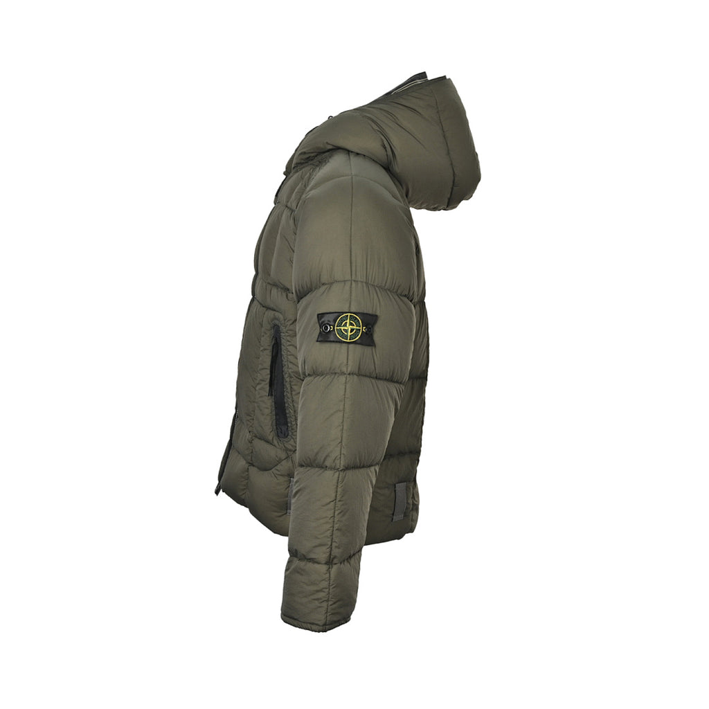Stone Island Hooded Down Jacket — Olive Green, Compass Badge