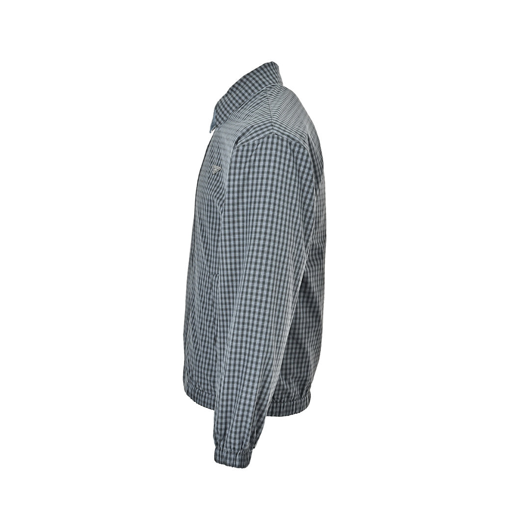 Prada Reversible Check Zip Jacket — Grey / Light Blue