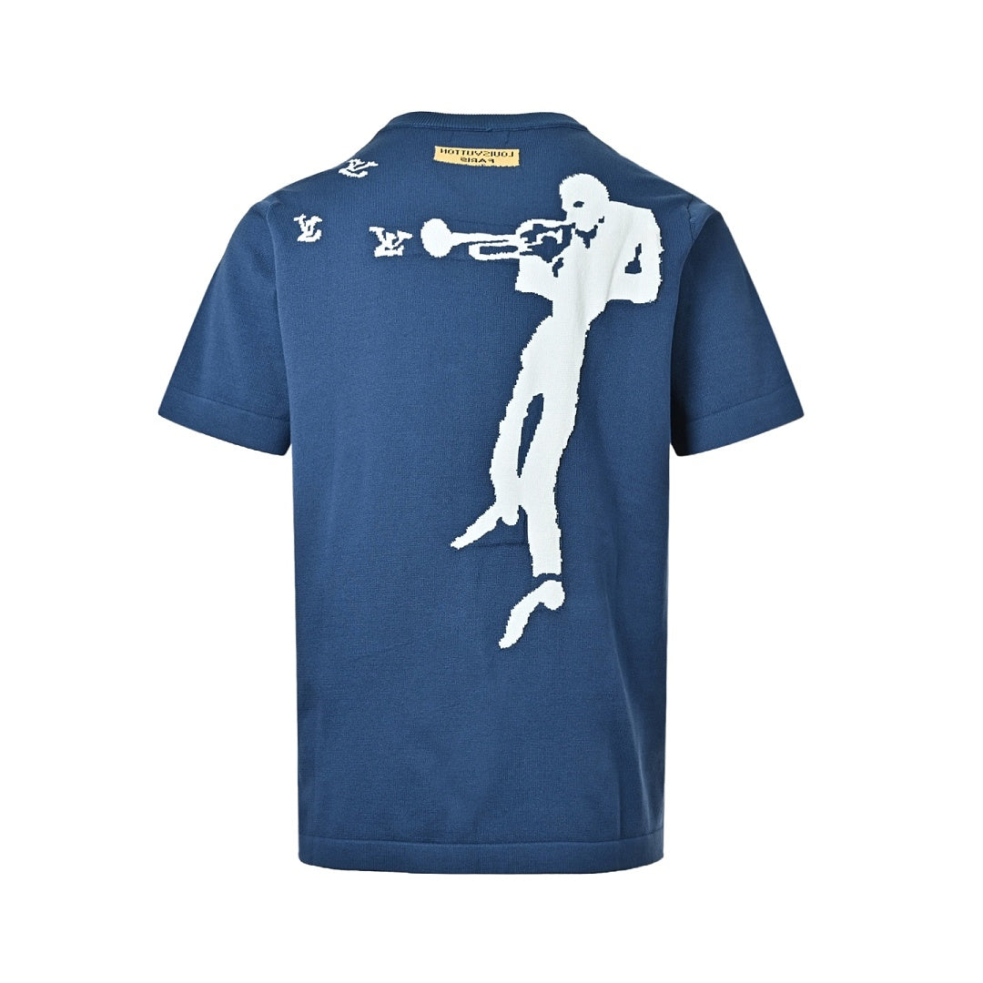 Louis Vuitton Cloud & Jazz Trumpet Silhouette Jacquard Knit Short-Sleeve Top