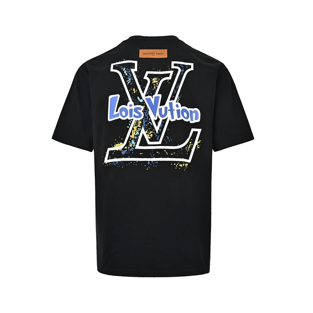 Louis Vuitton Blue & White Graffiti Logo Front & Back Print T-Shirt