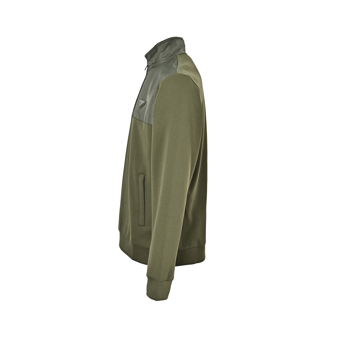 Prada Contrast-Yoke Quarter-Zip Pullover — Olive