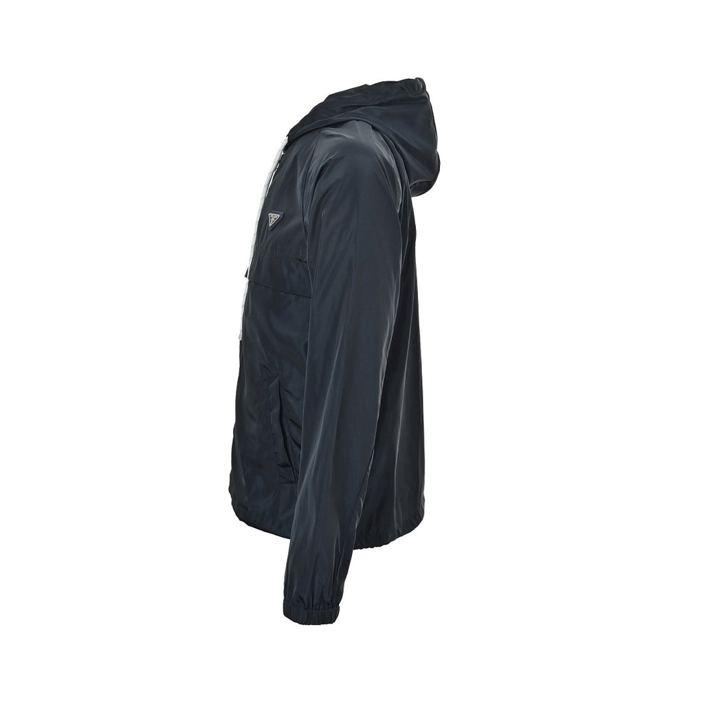 Prada Triangle Logo Hooded Zip Jacket — Black