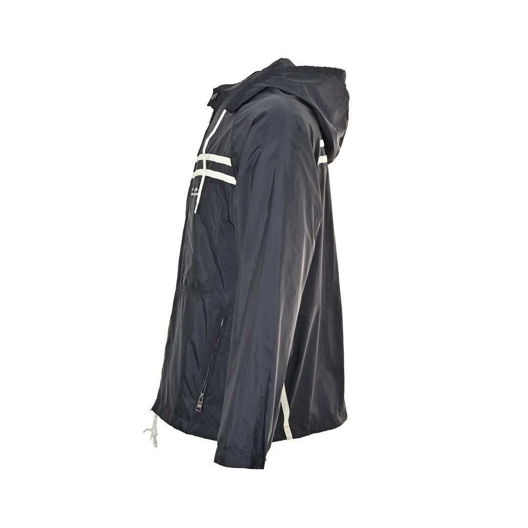 Prada Double-Stripe Hooded Zip Jacket — Black