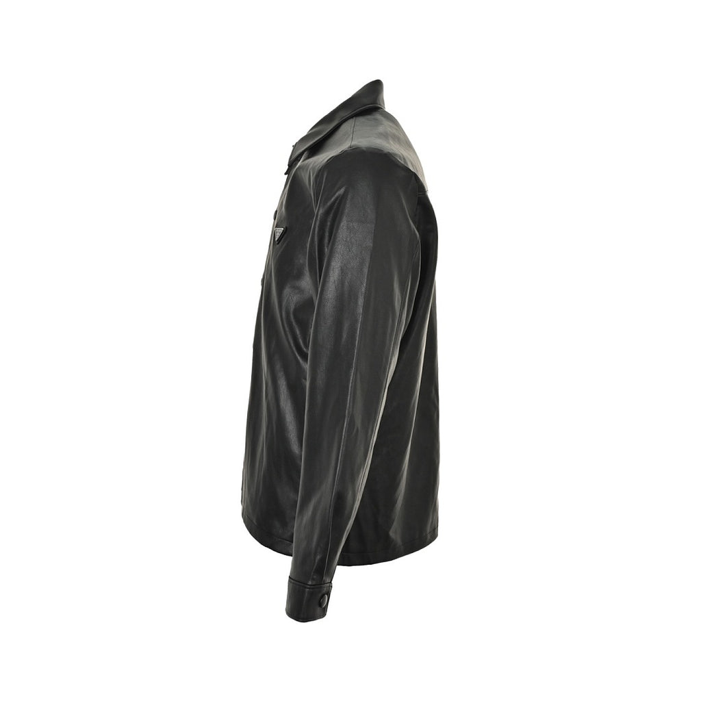 Prada Glossy Snap-Front Shirt Jacket — Black