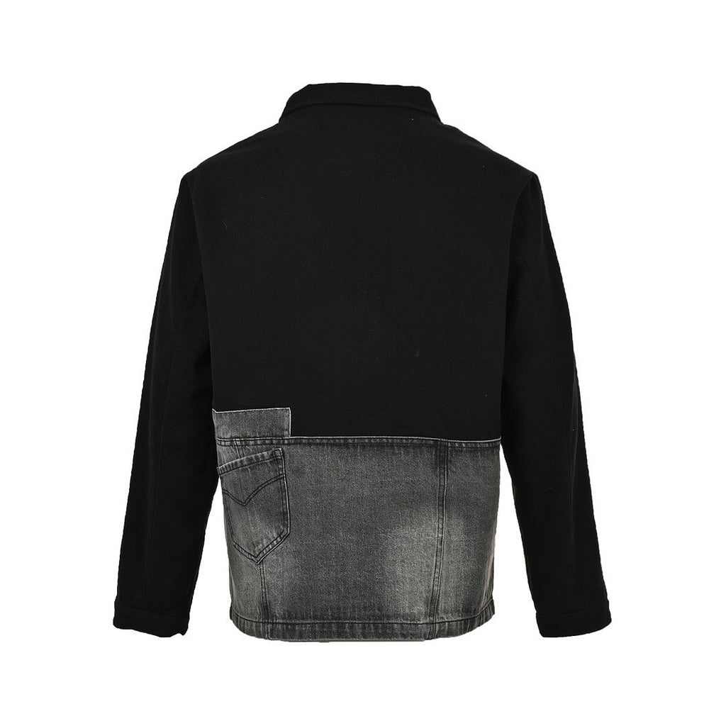 Prada Denim-Panel Zip Jacket — Black / Washed Grey