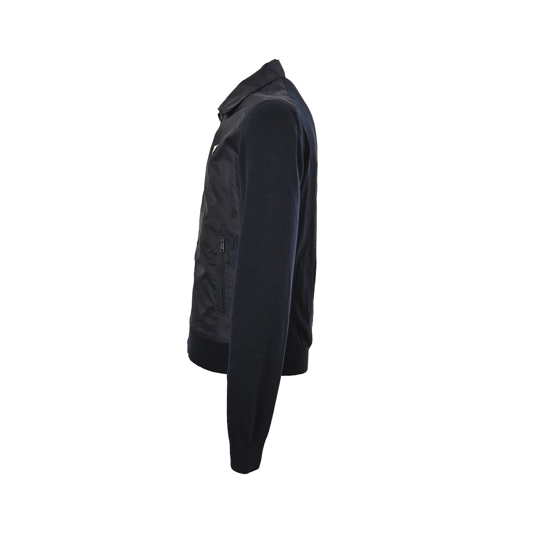 Prada Mixed-Material Triangle Logo Zip Jacket — Black