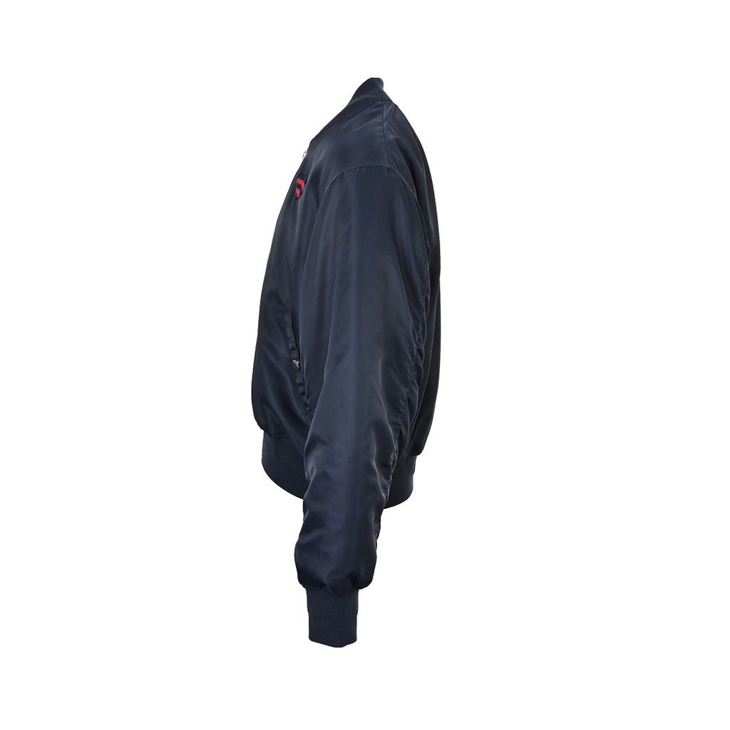 Prada Logo Bomber Jacket with Contrast Lining — Navy