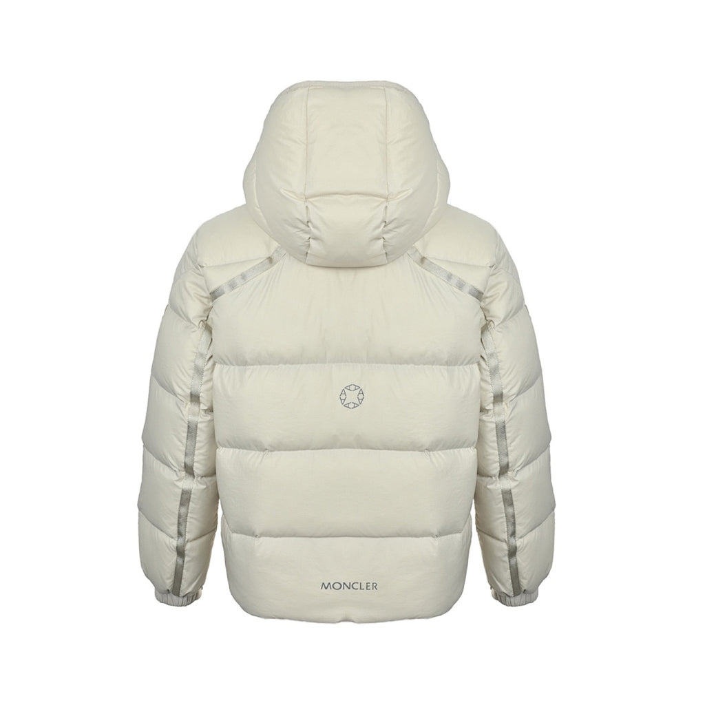 Moncler Hooded Down Jacket — Matte Cream, Zip Chest Pockets
