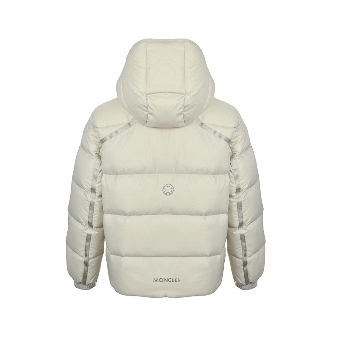 Moncler Hooded Down Jacket — Matte Cream, Zip Chest Pockets