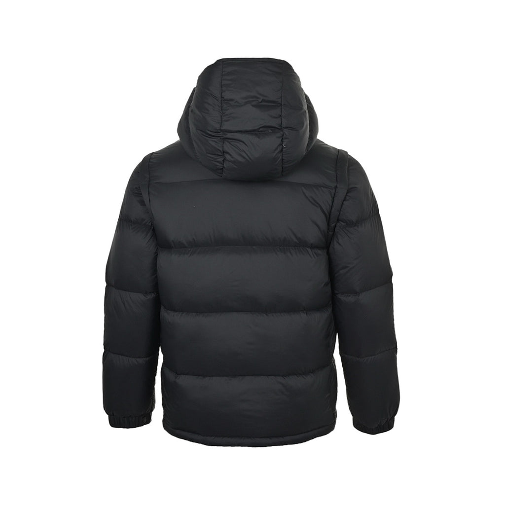 Moncler Matte Hooded Down Jacket — Oversized Logo Badge Snap Front